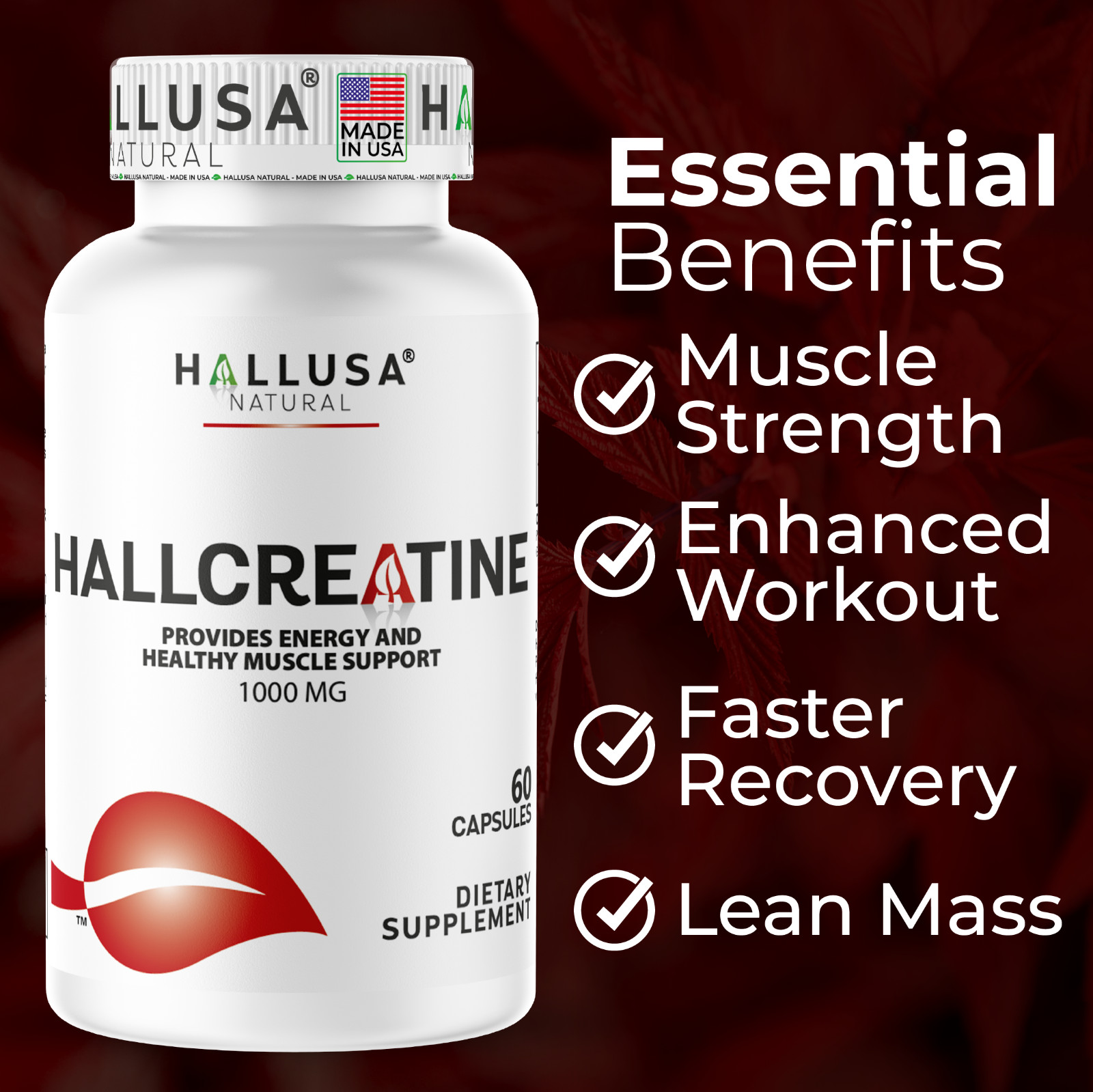 CREATINE Monohydrate – Muscle Growth – Strength, Performance & Recovery – 60 Cap