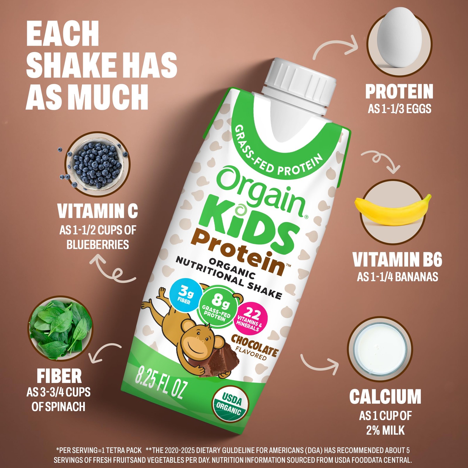 Orgain Organic Kids Protein Nutritional 8.25 Fl Oz (Pack of 4), Chocolate