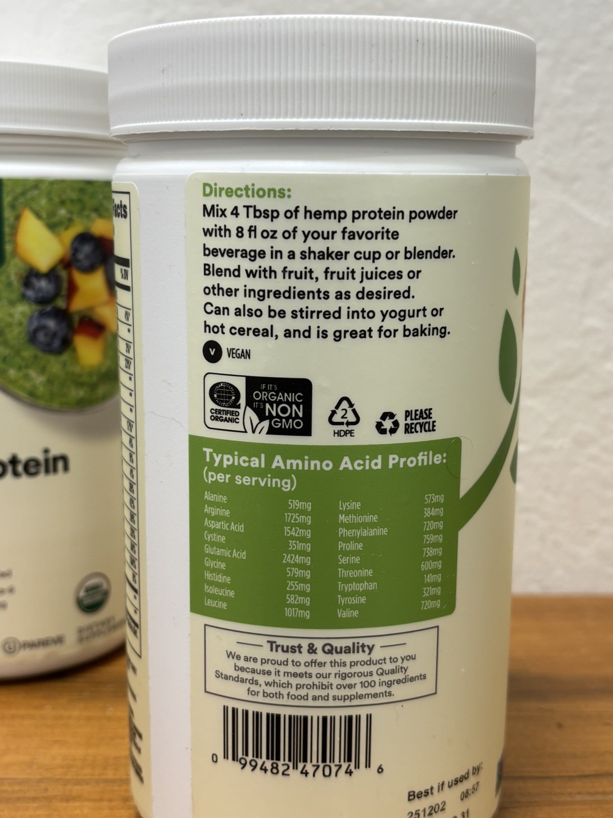 365 Whole Foods Organic Hemp Protein Powder, 16 oz Unflavored Pack of 2