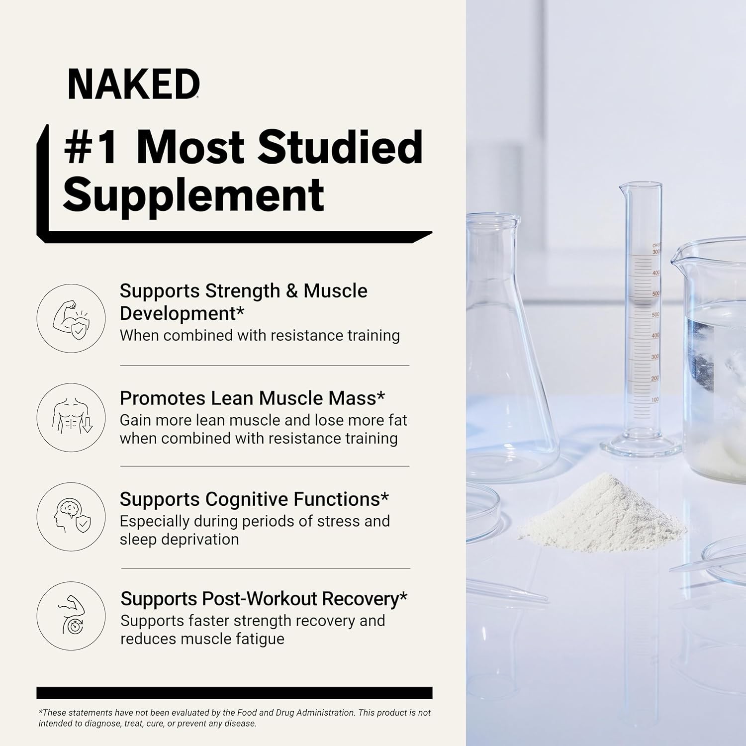 NAKED Pure Micronized Creatine Monohydrate Powder – NSF Certified, Unflavored, 5