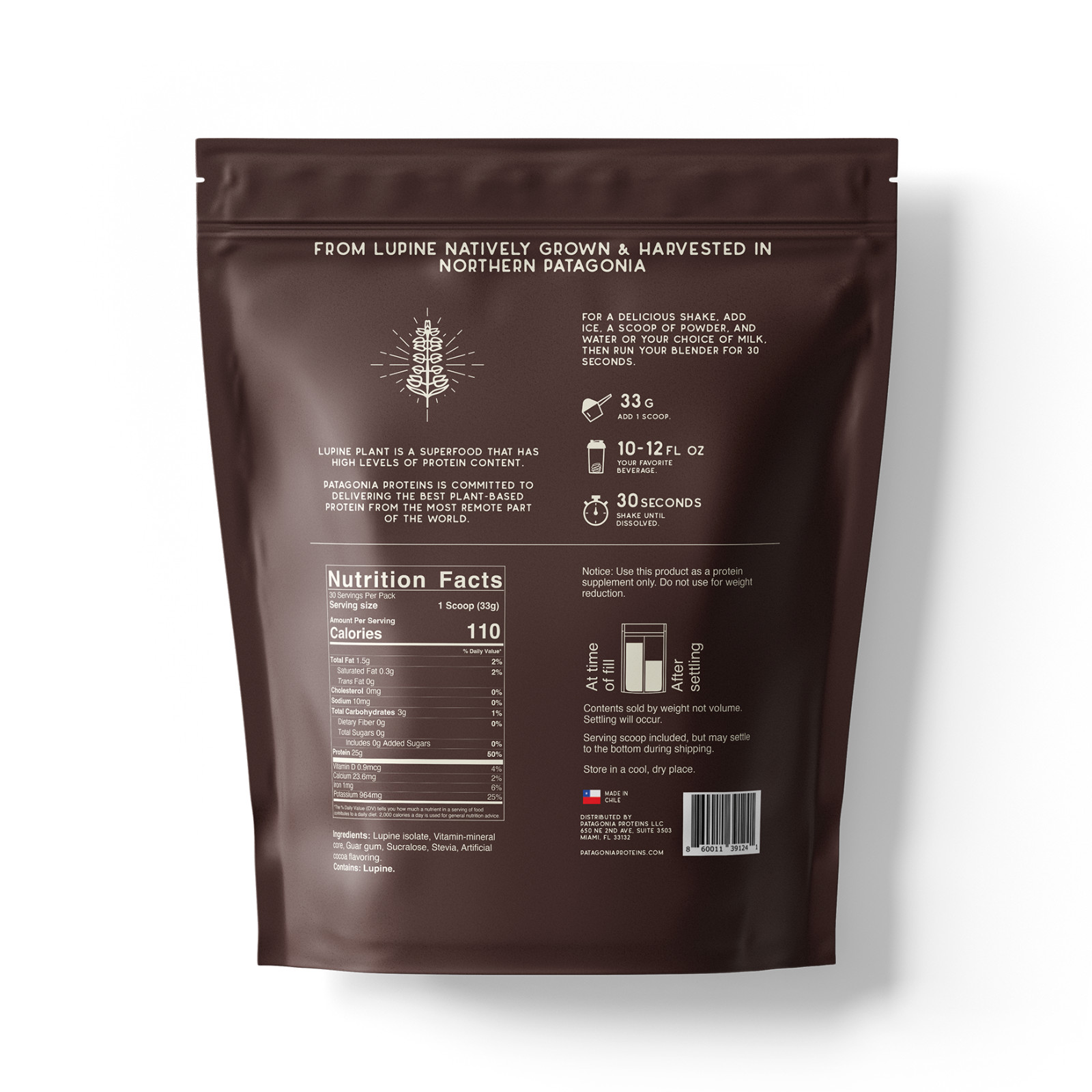 Lupine Protein Powder – Andes Cocoa (30 servings)