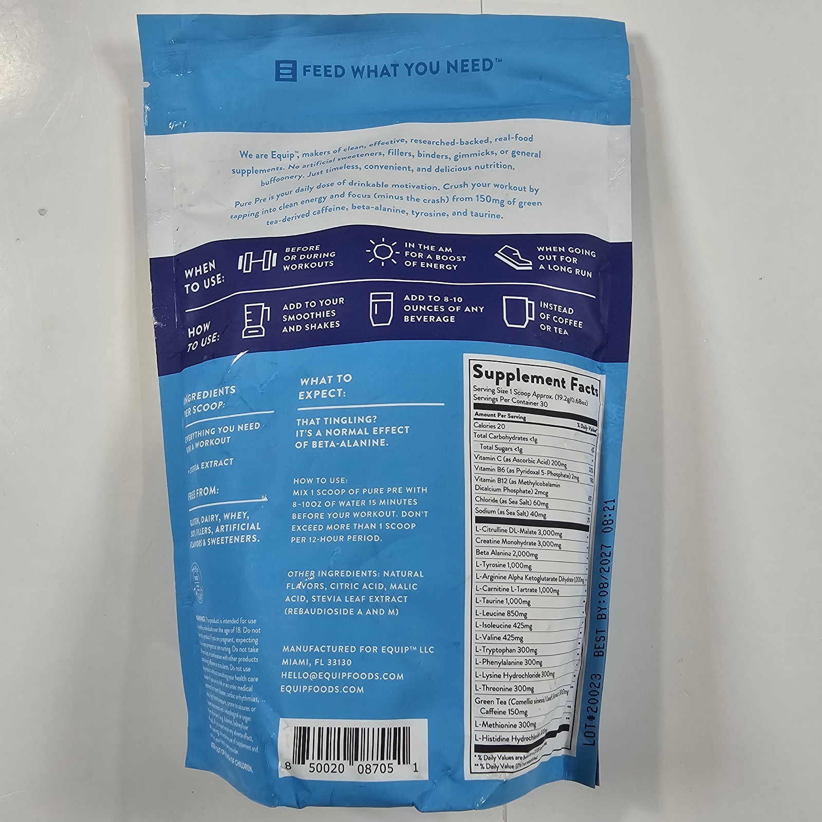 EQUIP FOODS Blackberry Lemon All Natural Pre-Workout, 20.3 oz, (30 Servings)