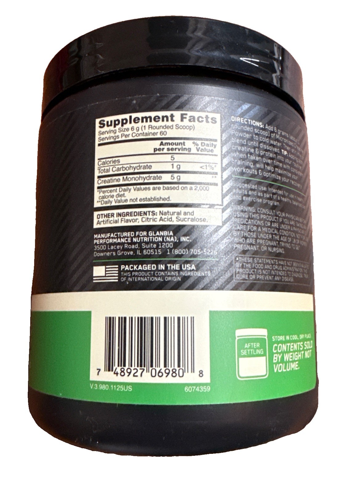 Optimum Nutrition Micronized Creatine Powder, Blueberry Lemonade Exp: 04/2028+