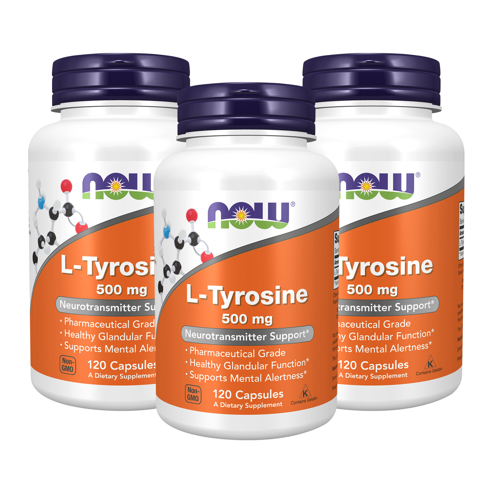 3 x NOW L Tyrosine 500 mg 120 Capsules Neurotransmitter Support