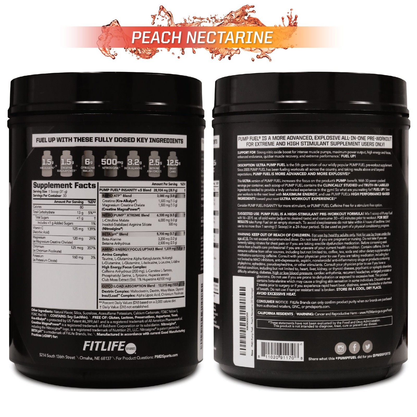 PMD SPORTS PUMP FUEL ULTRA – PRE WORKOUT – PEACH NECTARINE (30 Servings)