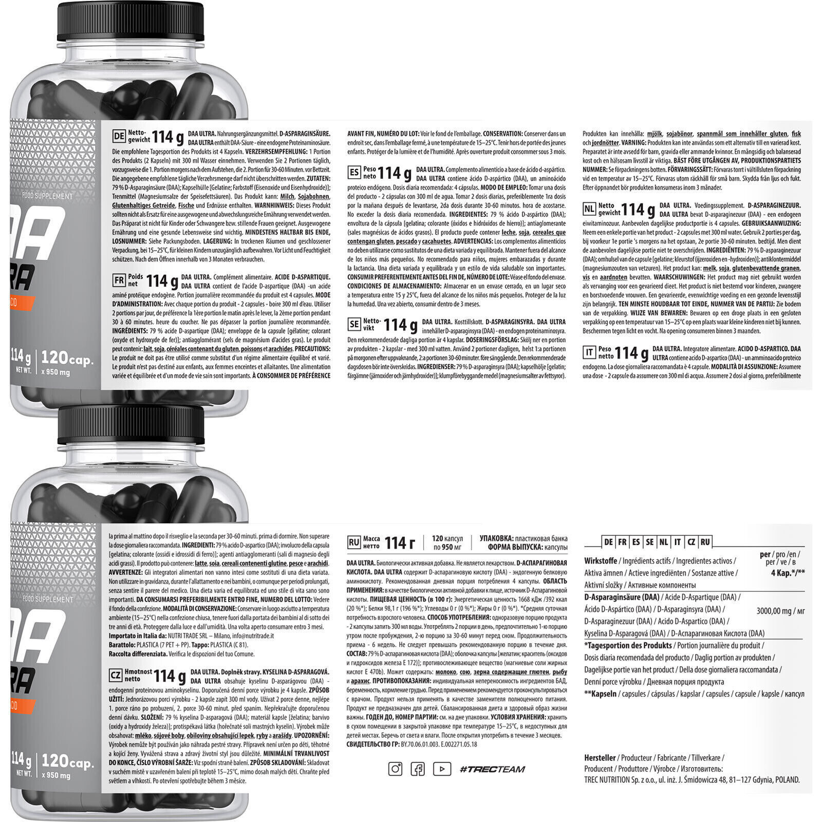 DAA ULTRA Pills D-Aspartic Acid Testosterone Booster Dietary Supplement Anabolic