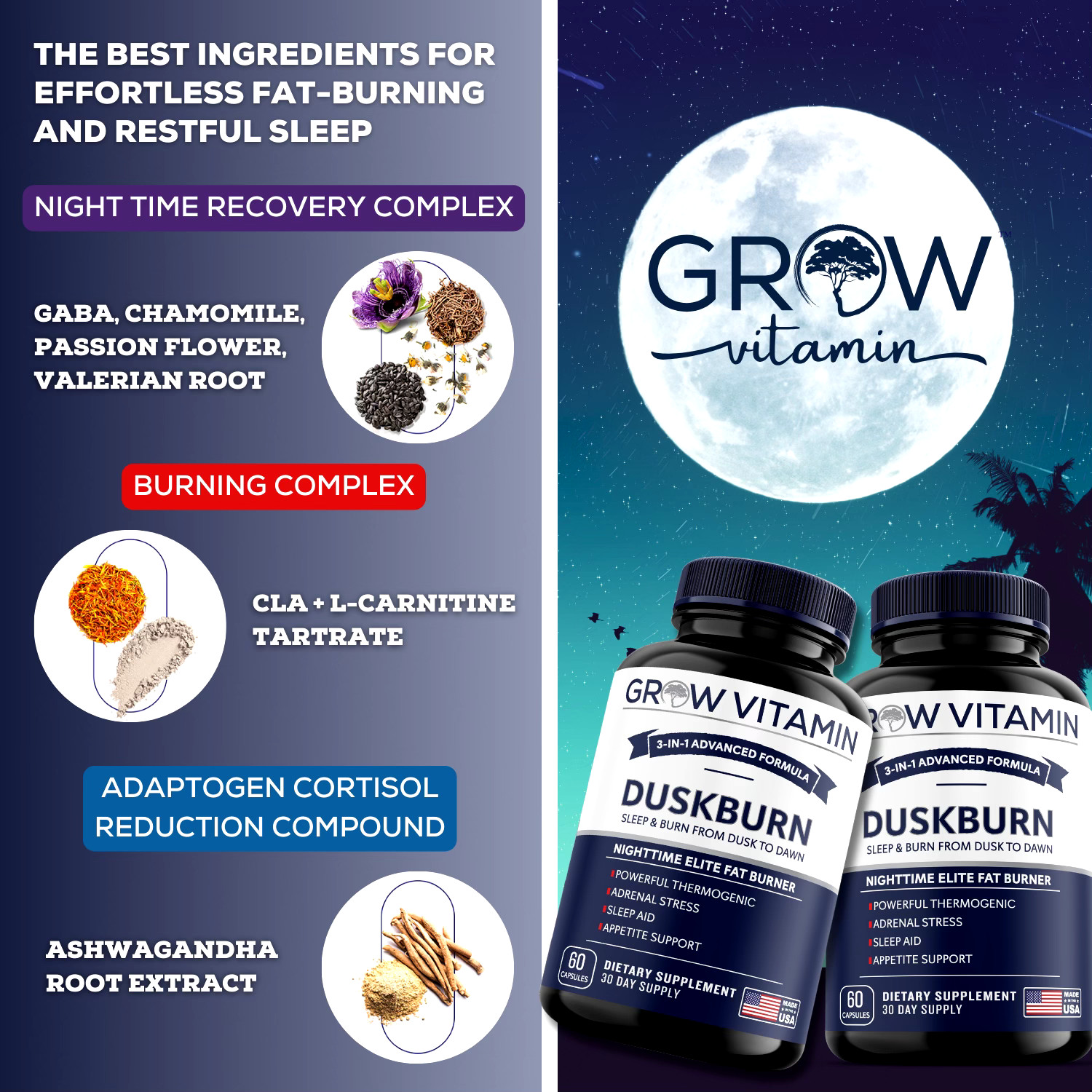 DuskBurn Night Time Fat Burner – Sleep & Burn from Dusk to Dawn – 60 Capsules