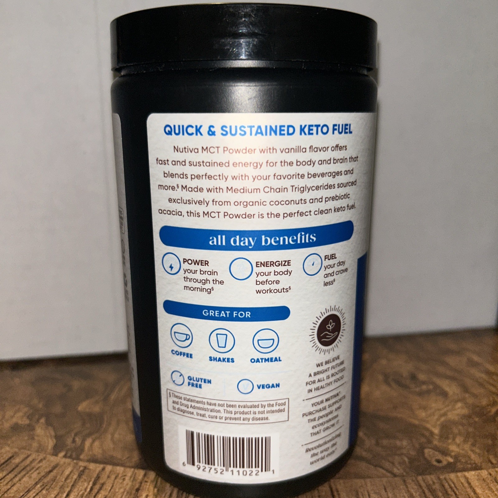 Organic MCT Powder Vanilla NUTIVA 10.6 oz BB 7/2026