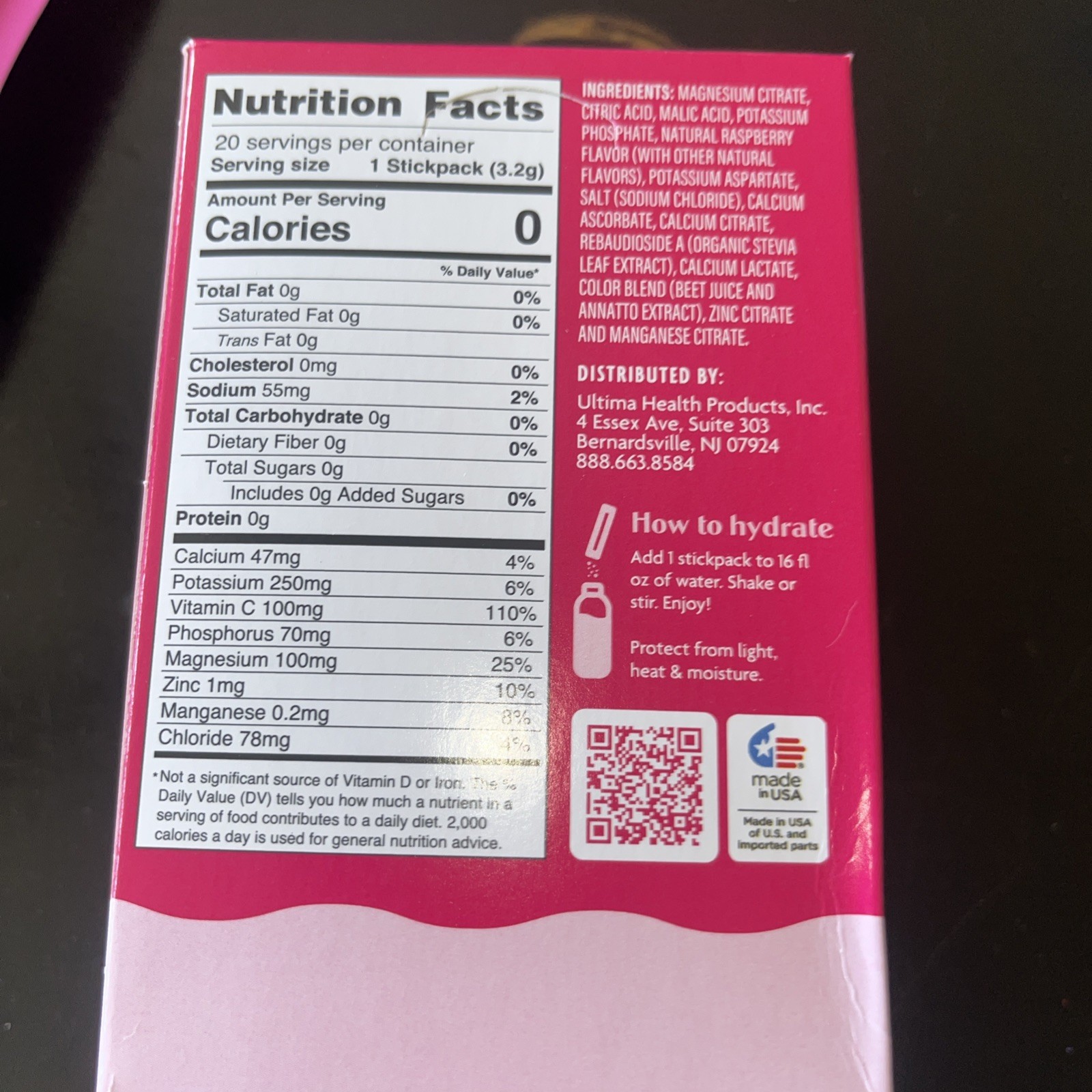 2×20 40 Ultima Replenisher, Electrolyte Hydration Drink Mix, Raspberry Exp 2028