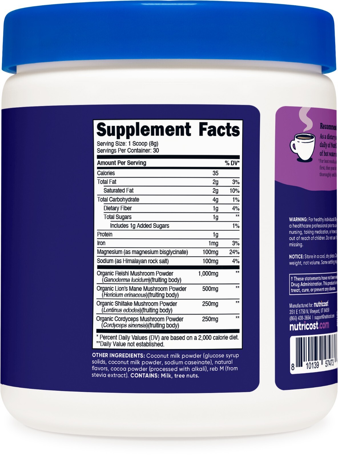 Nutricost Nutrizen PM Unwind Adaptogenic Mushroom Drink Mocha Flavored 30 Serv.