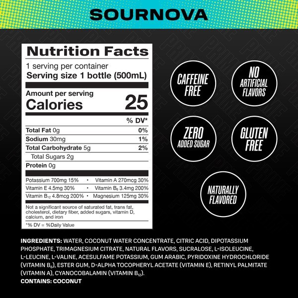 PRIME Hydration Sour Nova 16.9oz 8 Pack Electrolyte Sports Drink