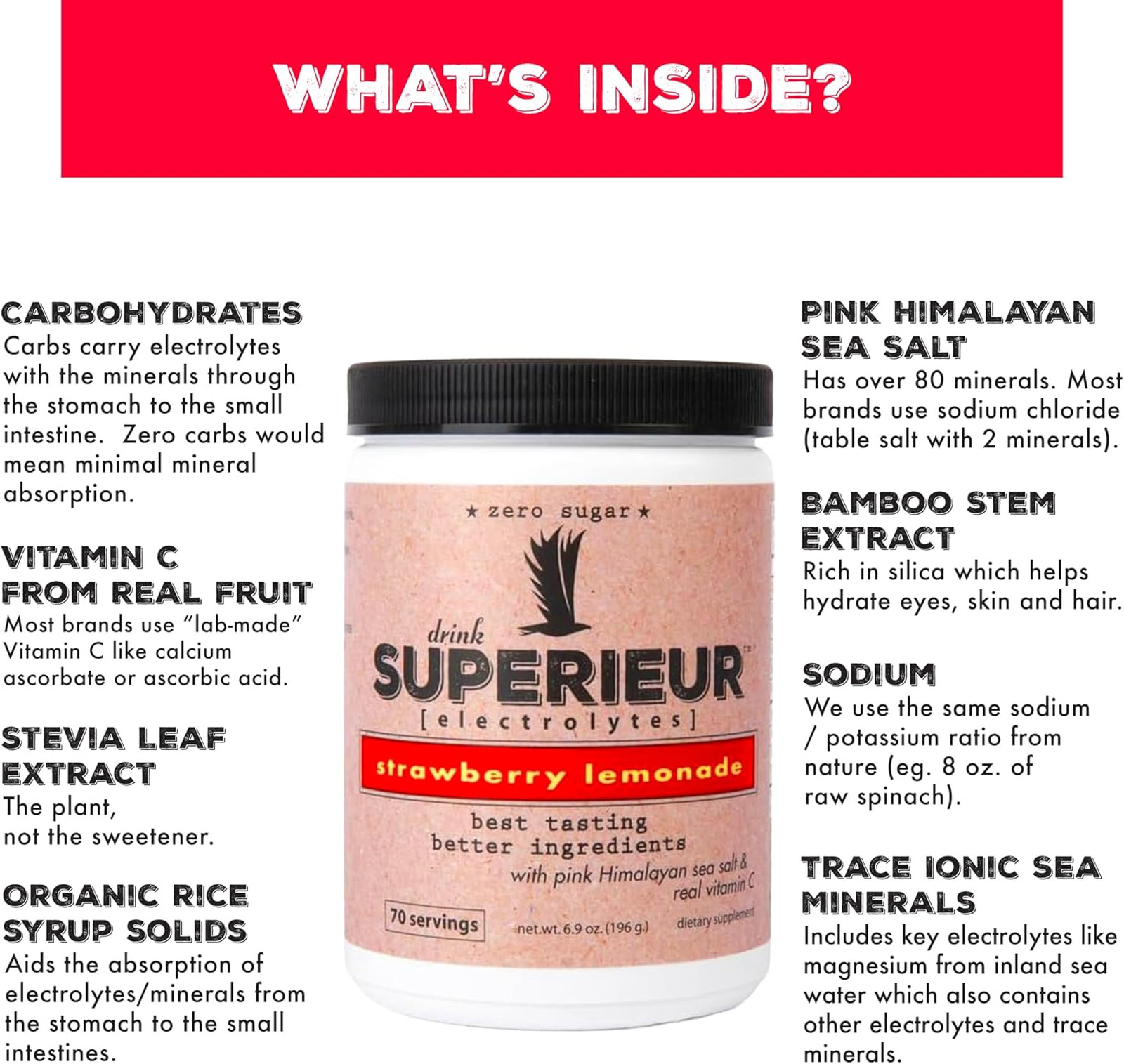 Sea Mineral Electrolyte Powder Strawberry Lemon 70 Servings Plant Based Vegan