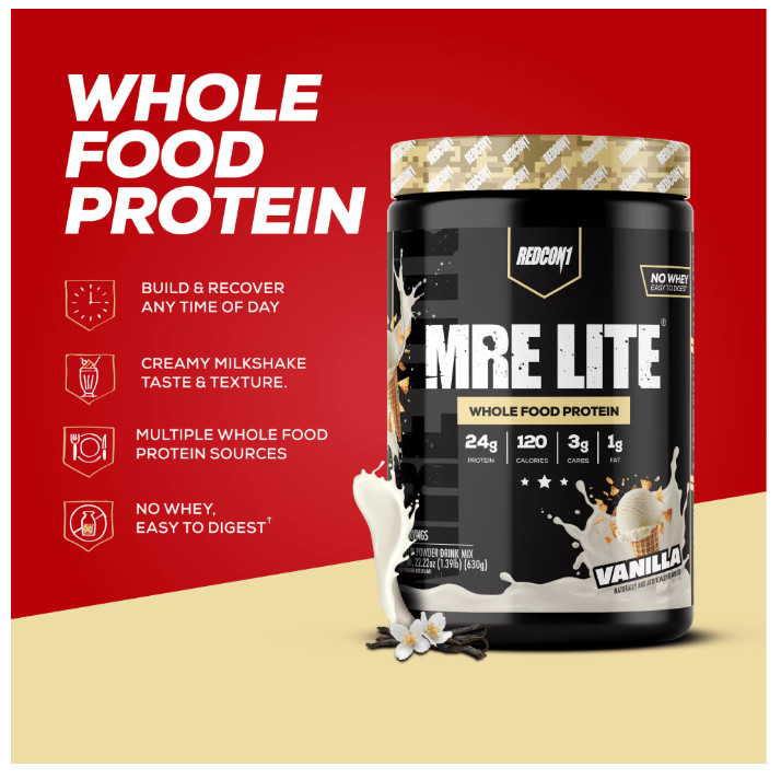 REDCON1 MRE Lite Whole Food Protein Powder, Vanilla Milkshake, Whey & Lactose