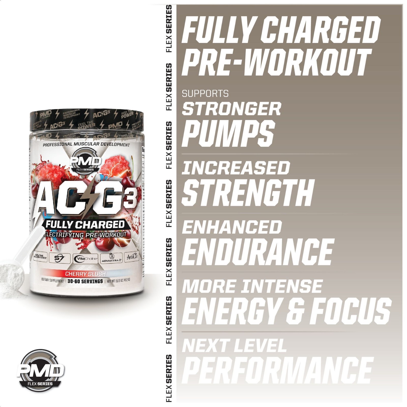 ACG3 Fully Charged – Pre Workout – Drink Mix- Cherry Slush (30-60 Servings)