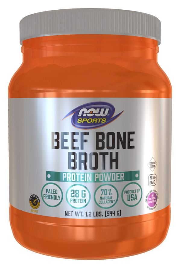 NOW Bone Broth, Beef, 1.2 lbs Protein Powder Amino Acids/Collagen/L-Arginine