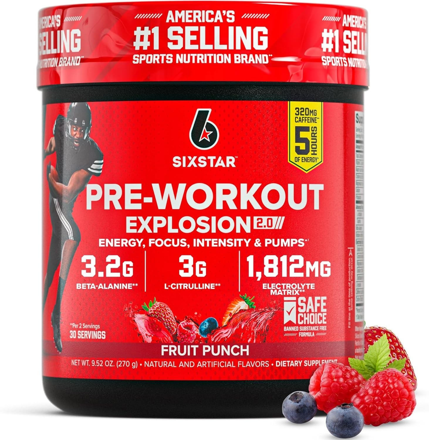 Six Star Pre-Workout Explosion 2.0 Dietary Supplement Fruit Punch 9.52oz Sealed