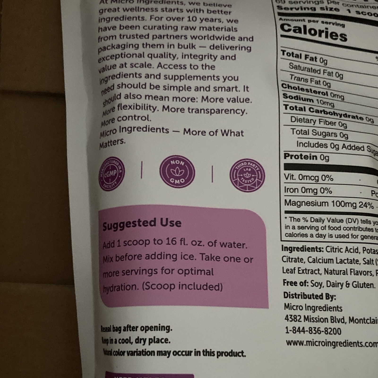 Micro Ingredients Electrolytes Hydration Powder Drink Mix, Concord Grape 1 lb