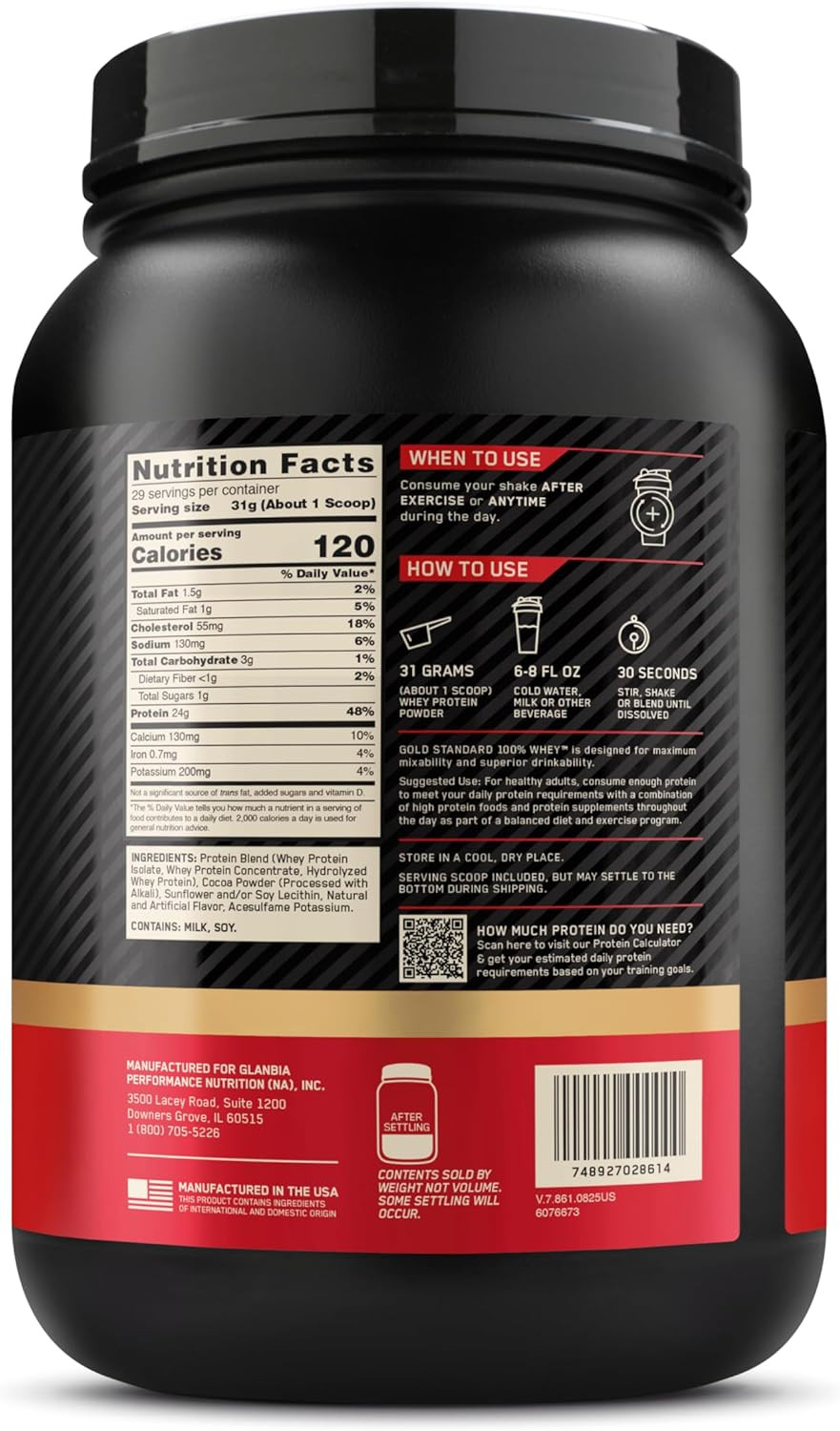 Gold Standard Whey Protein, Double Rich Chocolate, 1.98 lb