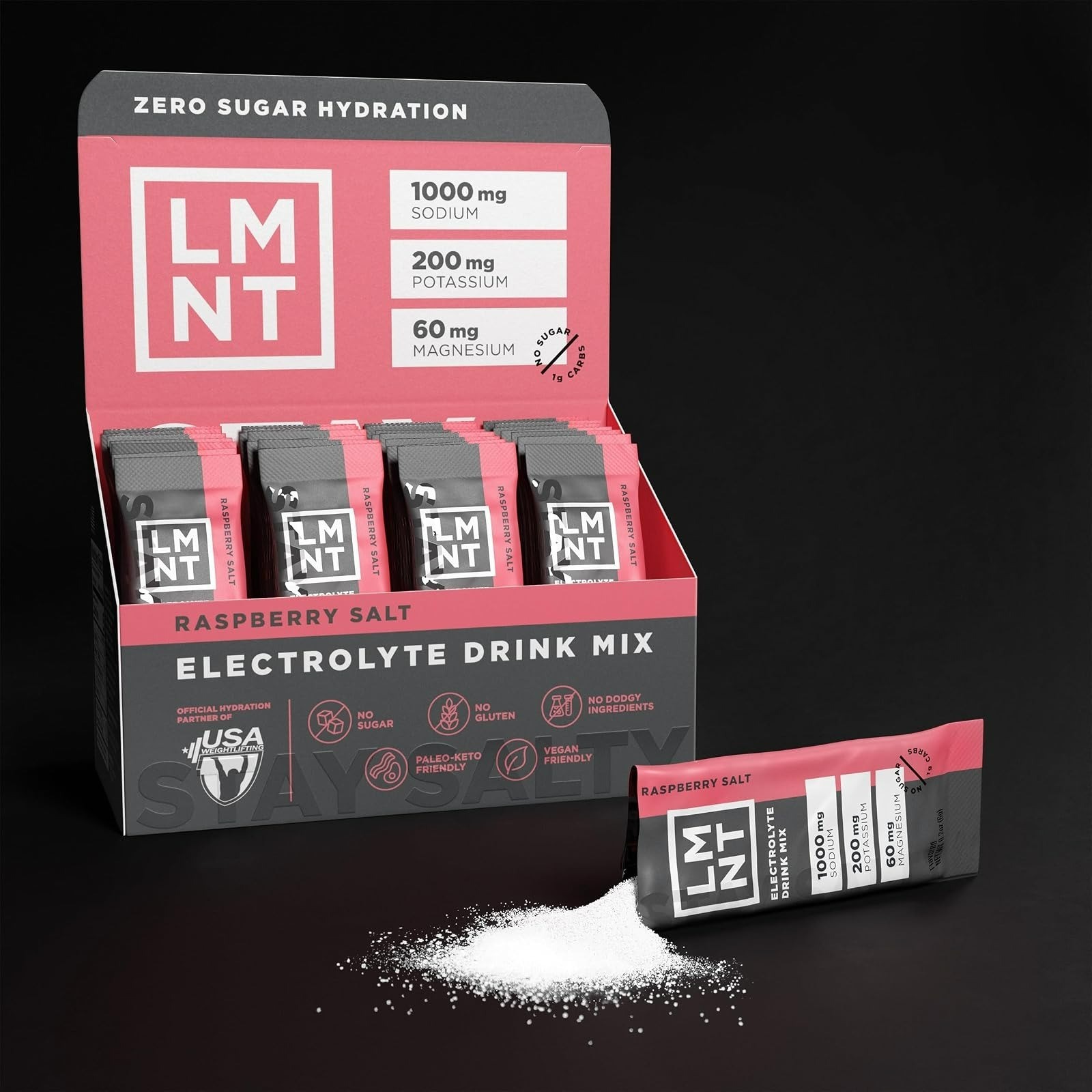 LMNT Zero Sugar Electrolytes Drink Mix – Raspberry Salt | 30 Count