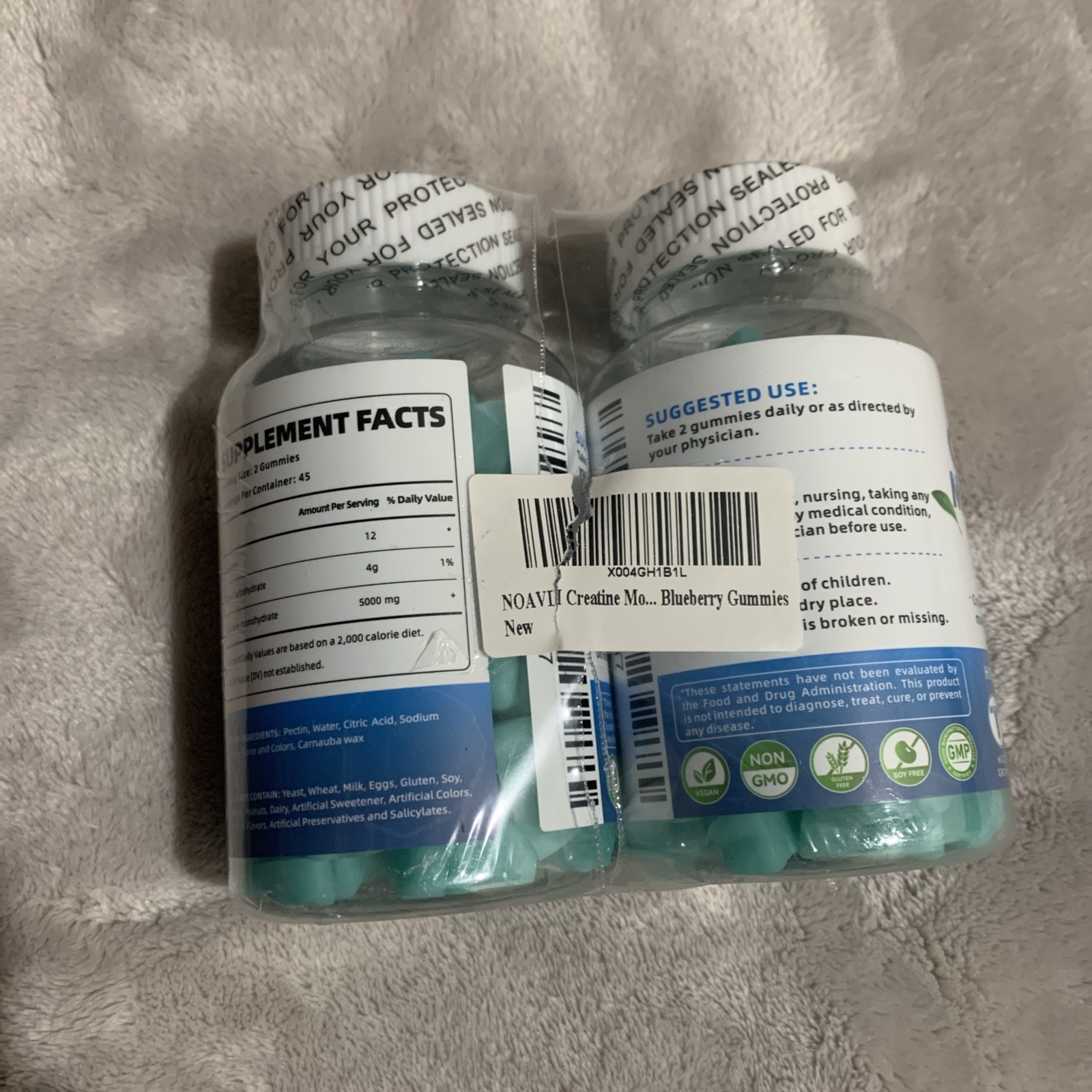 Noavii Creatine Monohydrate Blueberry Gummies SugarFree 90 Gummies X2 EXP 11/26
