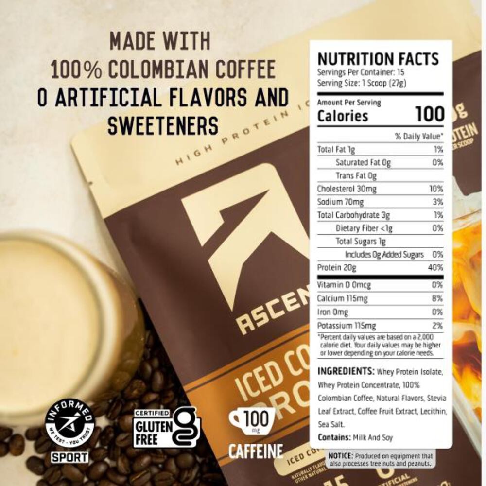 1/27 Ascent Iced Coffee Protein Powder – High Protein Coffee Powder, 20 g Protei