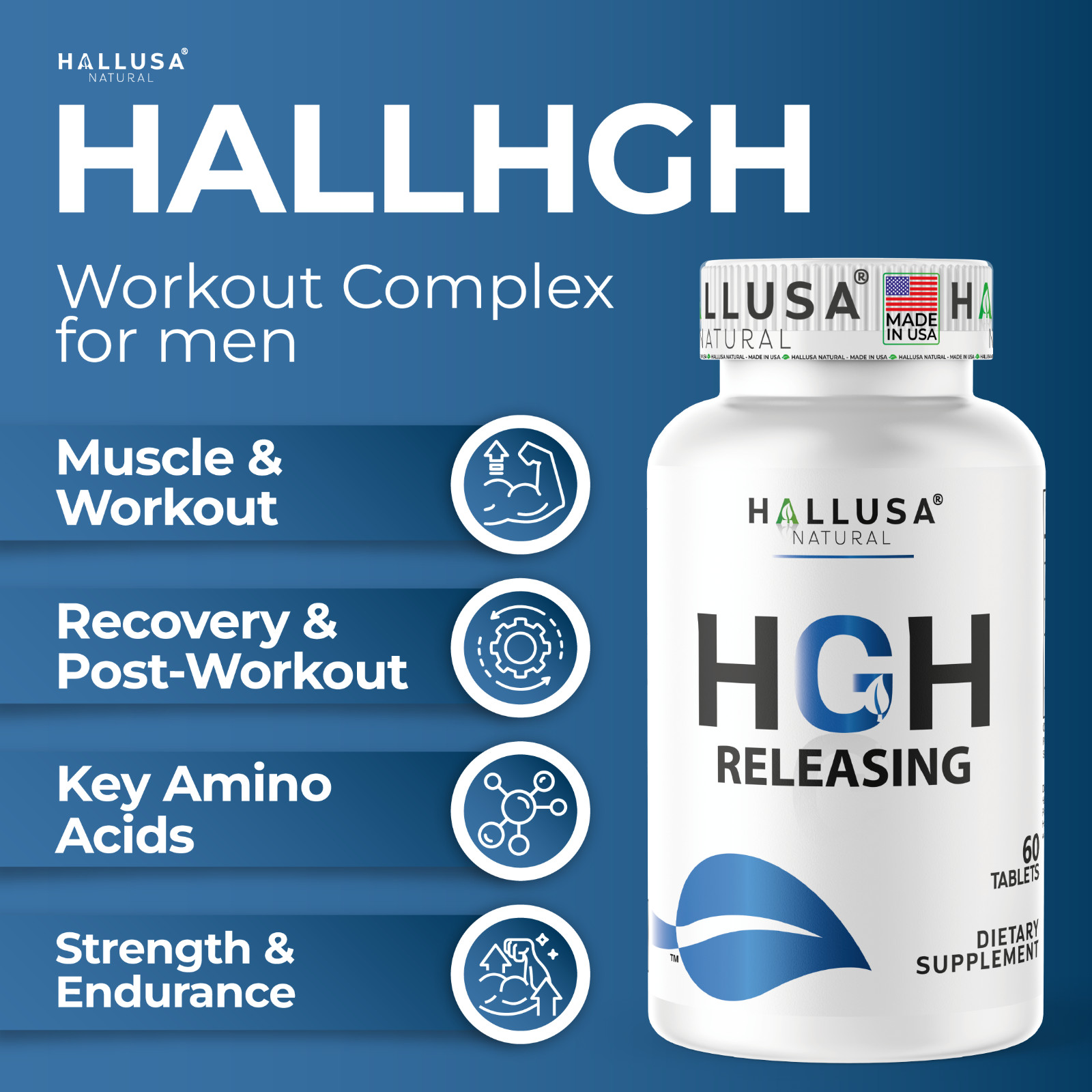 HGHBooster – Natural Growth Support – Energy & Performance – L Arginine, 60 Tabs
