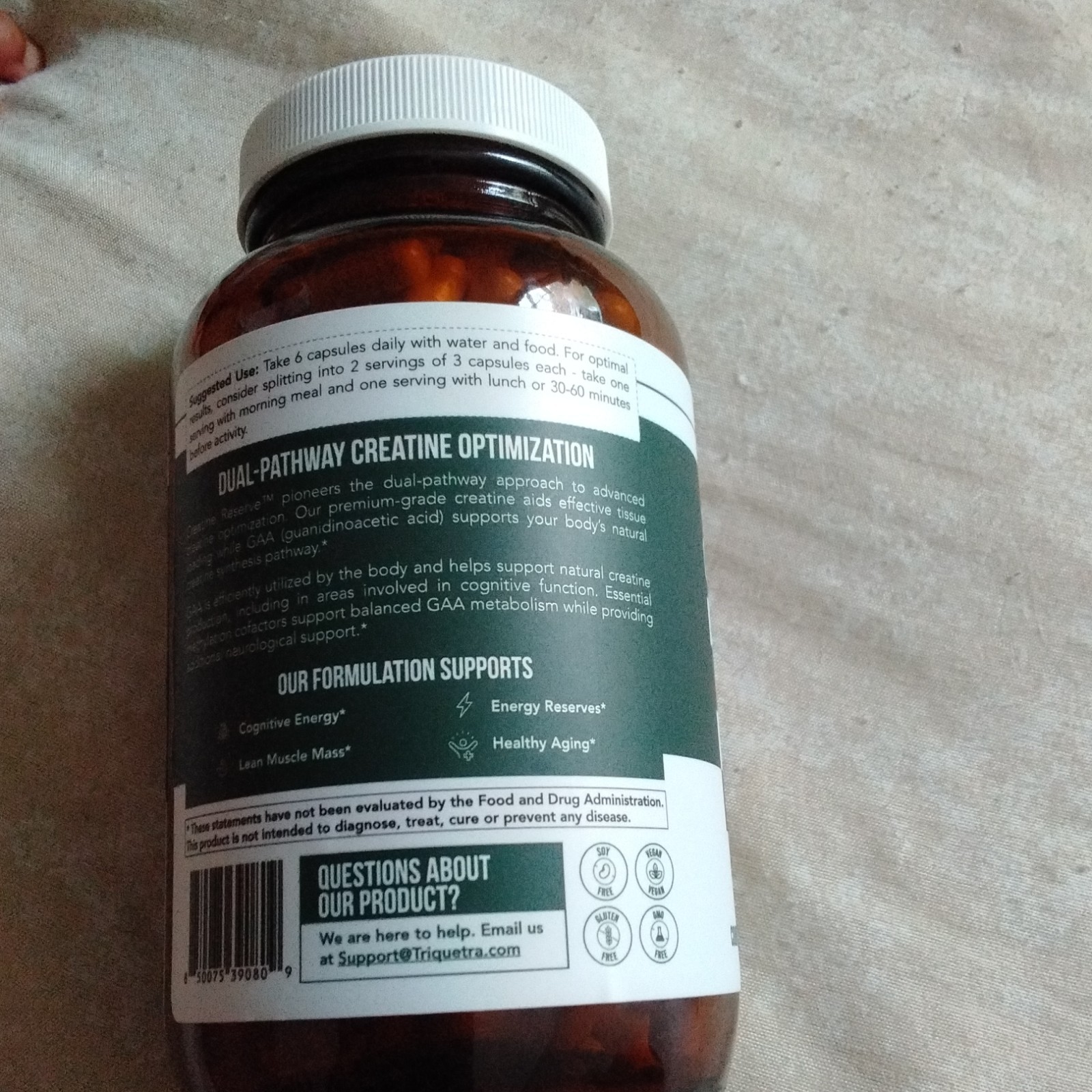 Triquetra Creatine Reserve 180 Capsules Muscle Gain/Energy Support Vegan