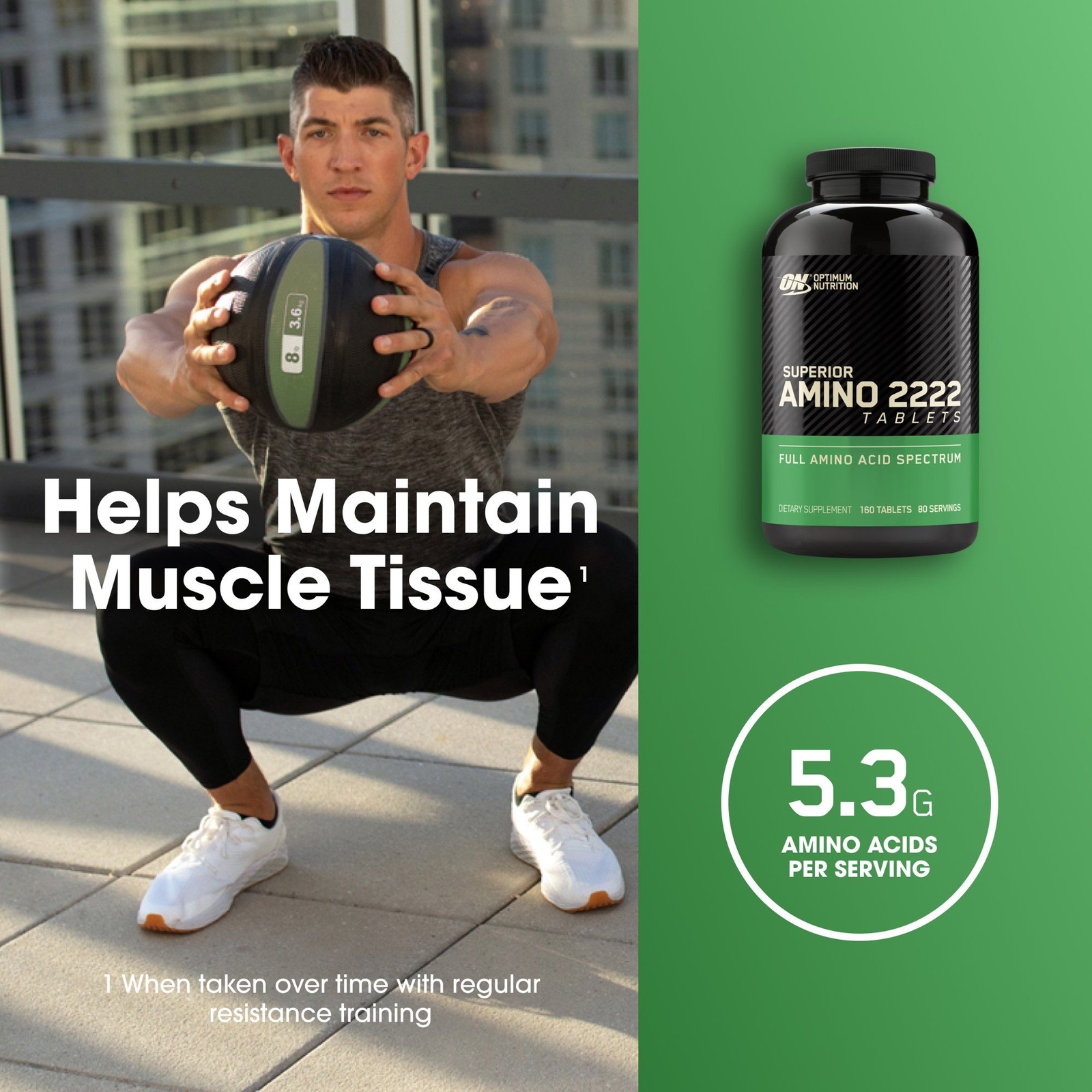 Optimum Nutrition Superior Amino 2222 Tablets, Essential Amino Acids, 160 Count