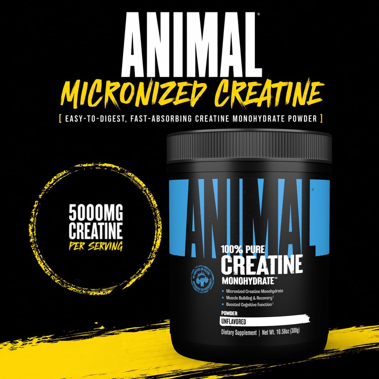 Animal Creatine Monohydrate Powder — 300g (Pack of 1), Unflavored