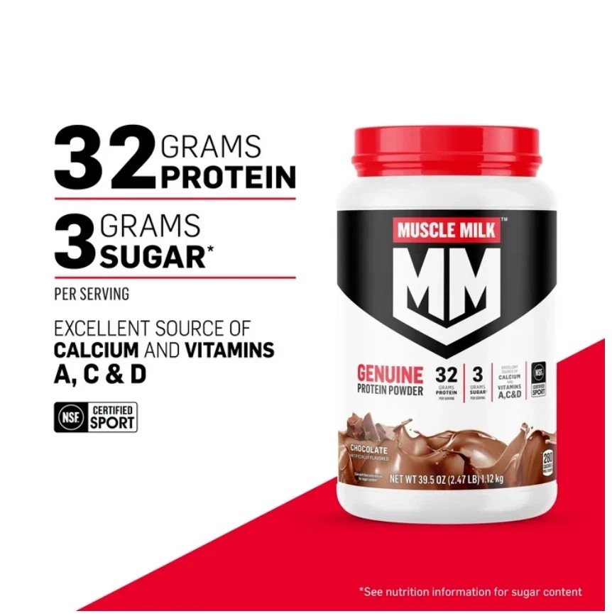 Muscle Milk Genuine Protein Powder, Chocolate, 1.93 Pound, 12 Servings