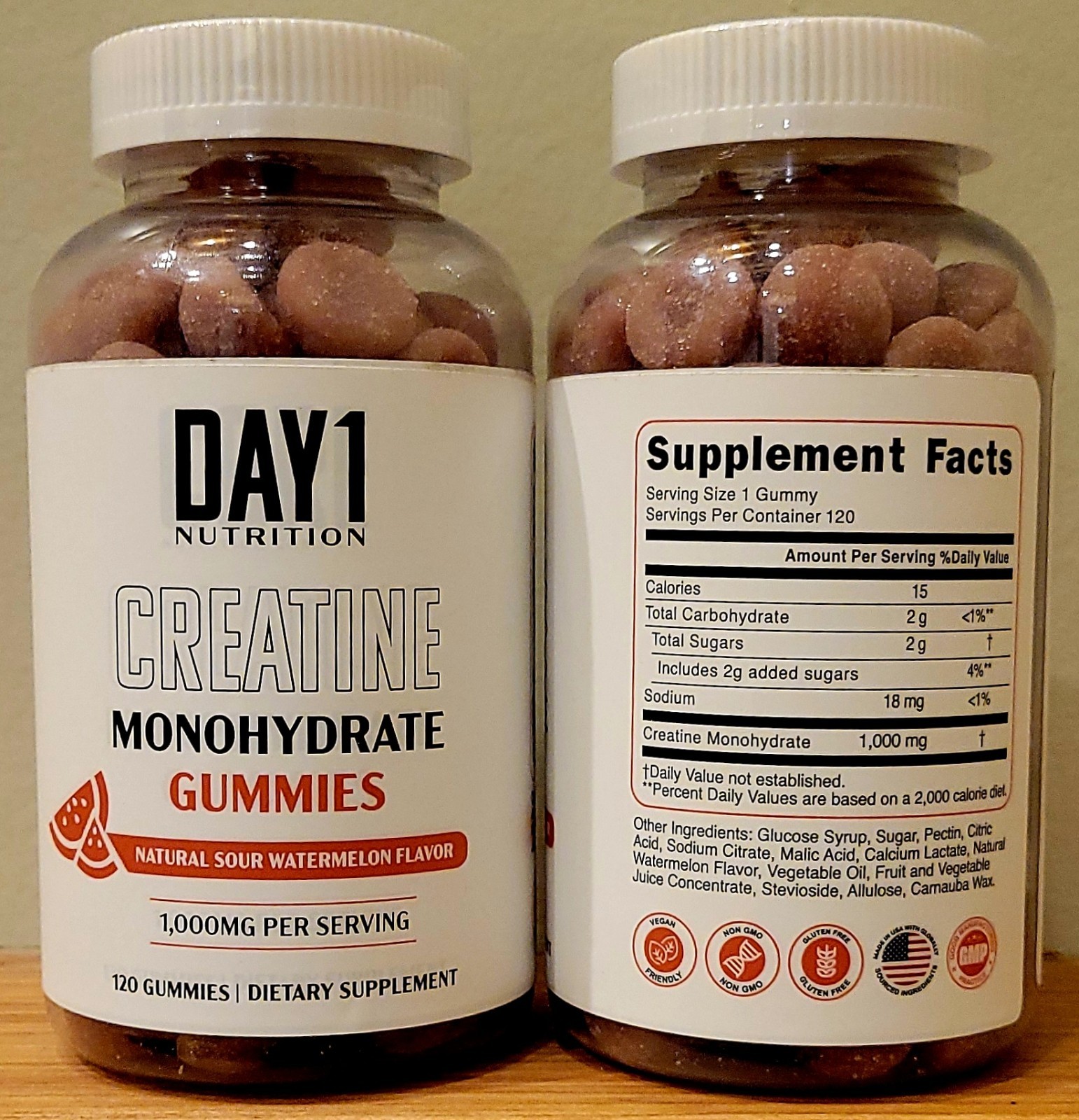 DAY1 Nutrition Creatine Monohydrate Gummies – 2 Pack – 120 ct Watermelon Flavor