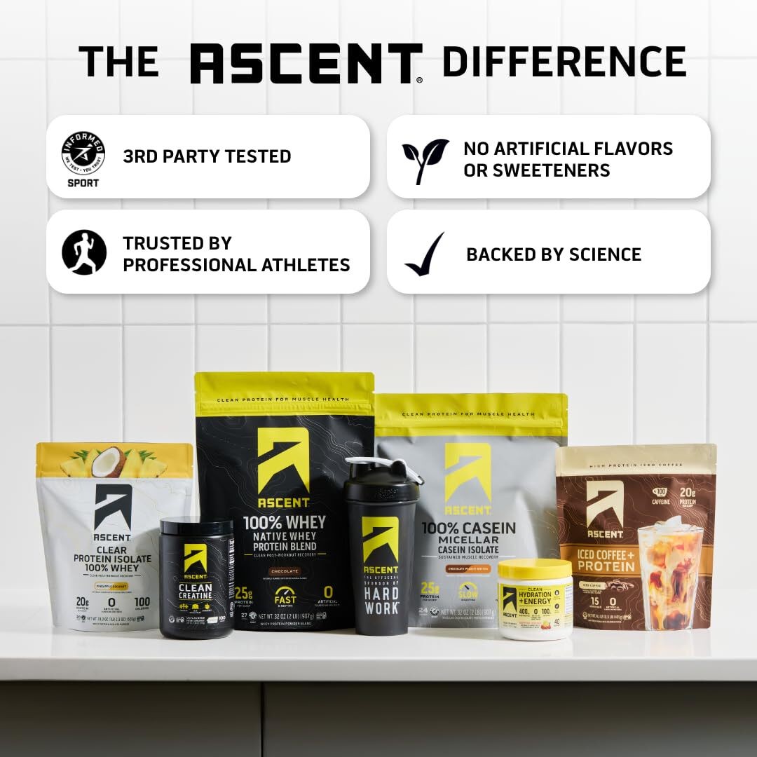11/26 Ascent 100% Whey Protein Powder Post Workout Vanilla Bean 2 lb