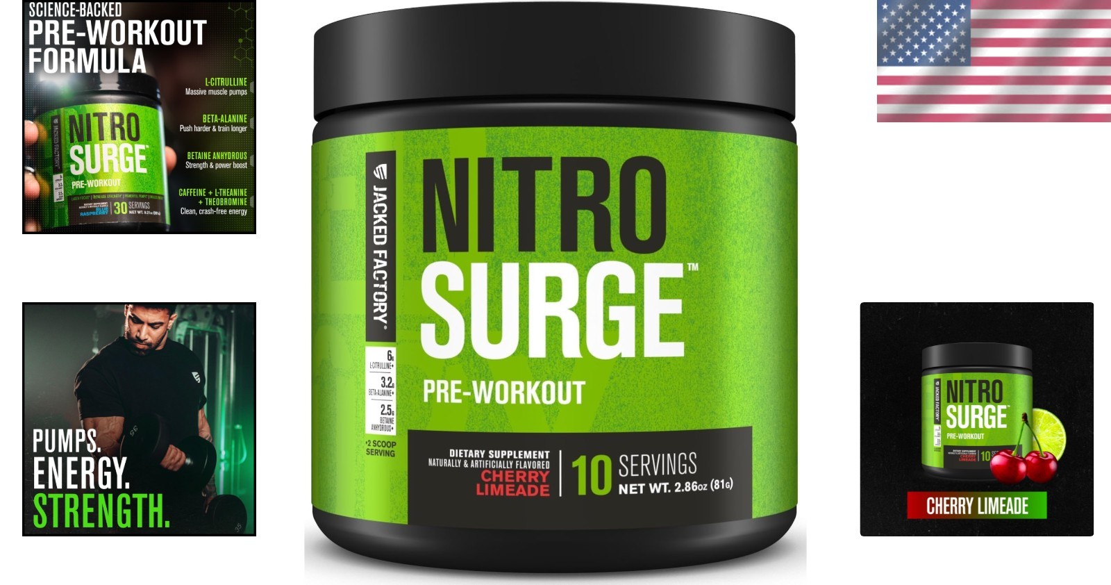 Cherry Limeade NITROSURGE Pre Workout – 10 Servings of Energy & Strength Boost