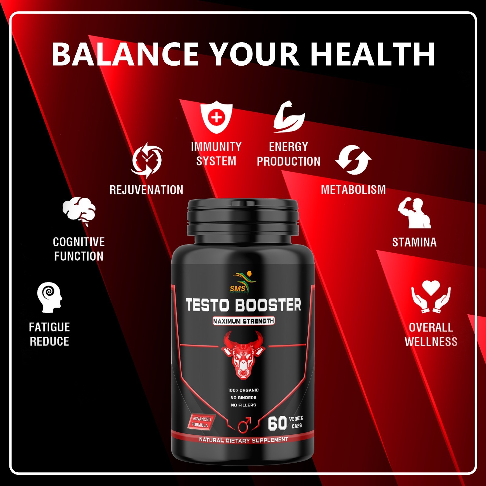 Testo Booster Stamina Energy Performance Pill Organic 60 Veg Capsules By SMS