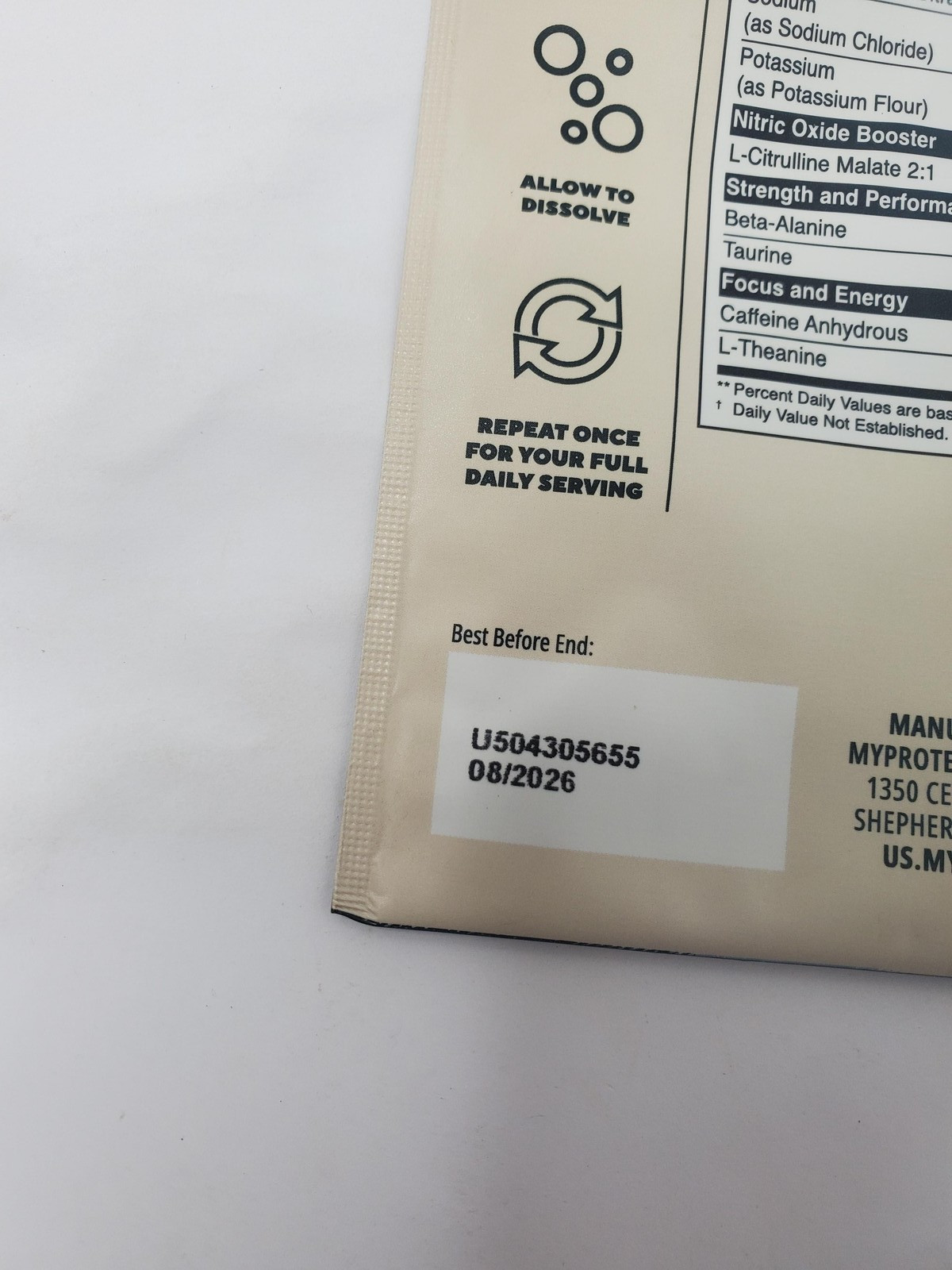 14pk Myprotein Origin Pre-Workout Dry Scoop 0.4oz Cherry 200mg exp 8/26