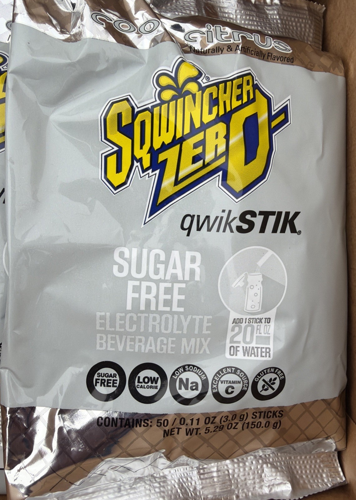 Lot of 100 Sqwincher Zero qwikSTIK Sugar Free Electrolyte Powder Cool Citrus