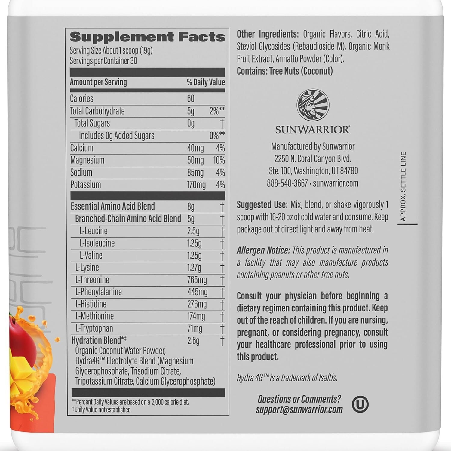 Sunwarrior Amino Acids Amino Energy Powder Essential Amino Acids, Mango, 570g
