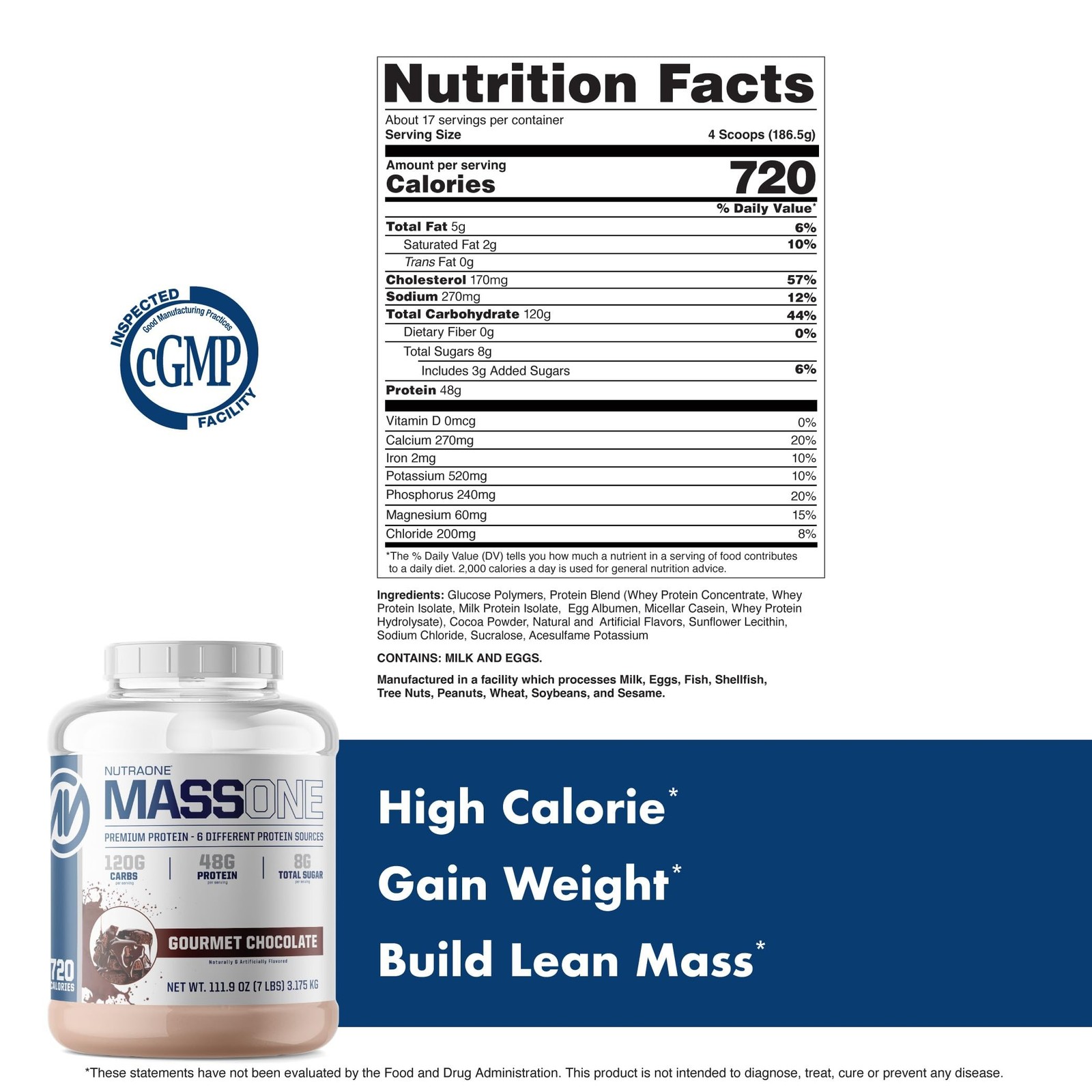Massone Mass Gainer Protein Powder by NutraOne – Gain Weight Protein Meal Rep…