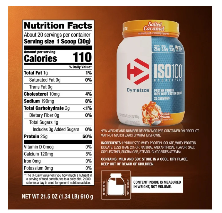 Dymatize ISO100 Hydrolyzed Whey Salted Caramel 25g Protein 20 Servings