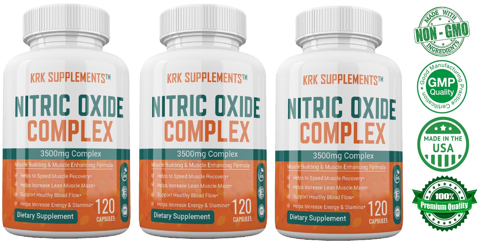 3 btl Nitric Oxide Complex 3500mg L-Arginine AAKG Muscle Pump Growth Pills