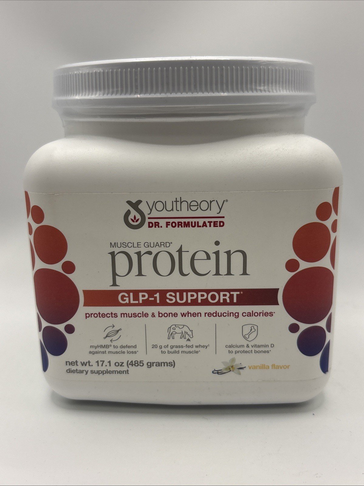 Youtheory Muscle Guard Protein Vanilla Whey Supplement 17.1 oz 08/2026