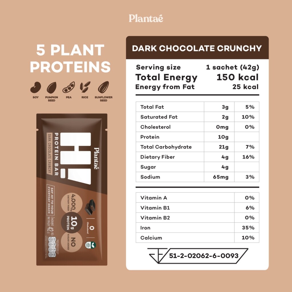 3x Plantae Hi Protein Bar Snack Plant Based Vegan High Fiber No Sugar Added