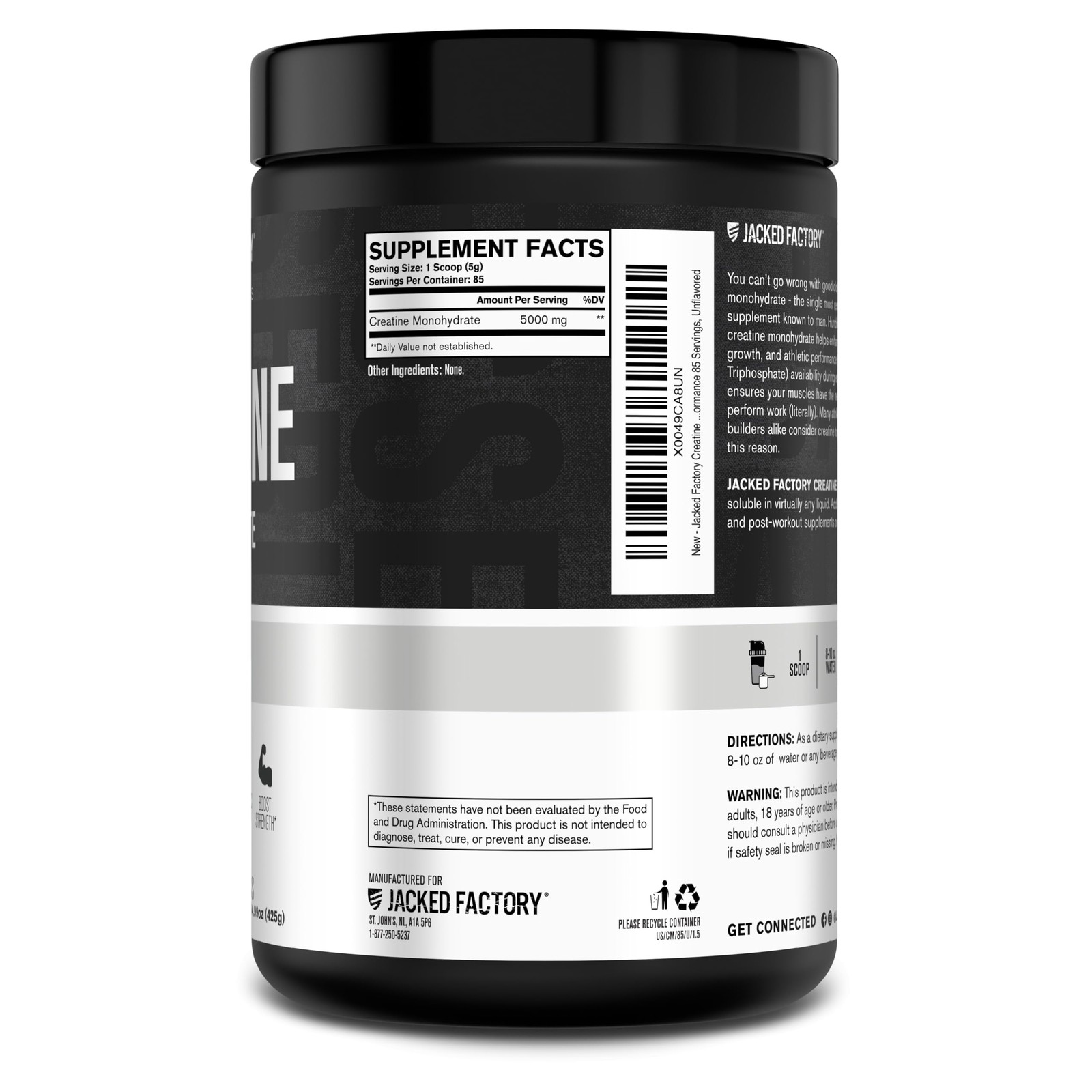 Jacked Factory Creatine Monohydrate Powder 85 Servings (Pack of 1), No Color