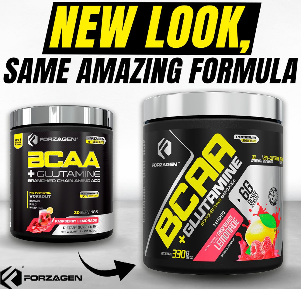 Forzagen BCAA Powder Glutamine 30 Serv Pre Post Workout Raspberry EXP 07/27