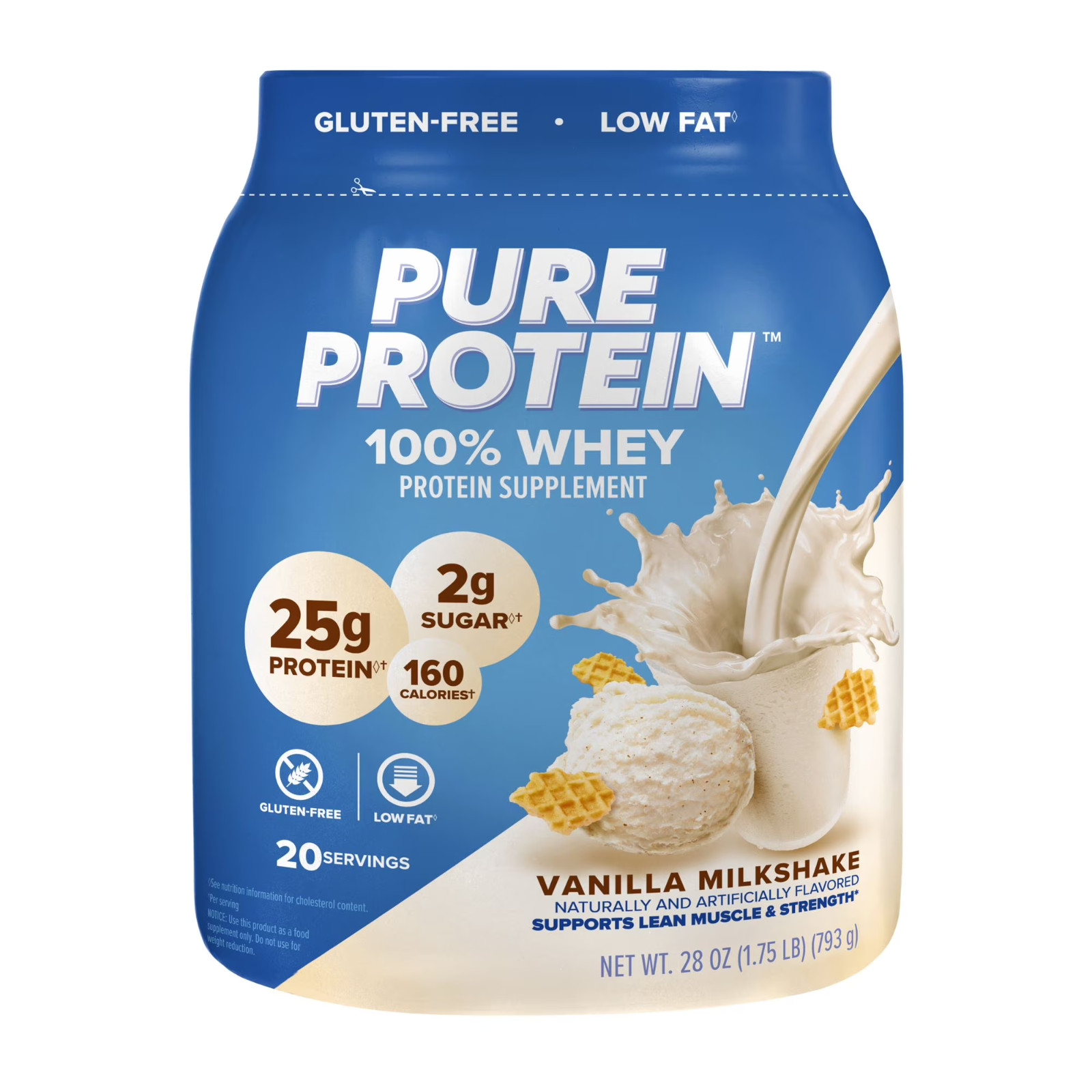 Pure Protein 100% Whey Protein Powder, Vanilla Cream, 25g Protein 1 Pack