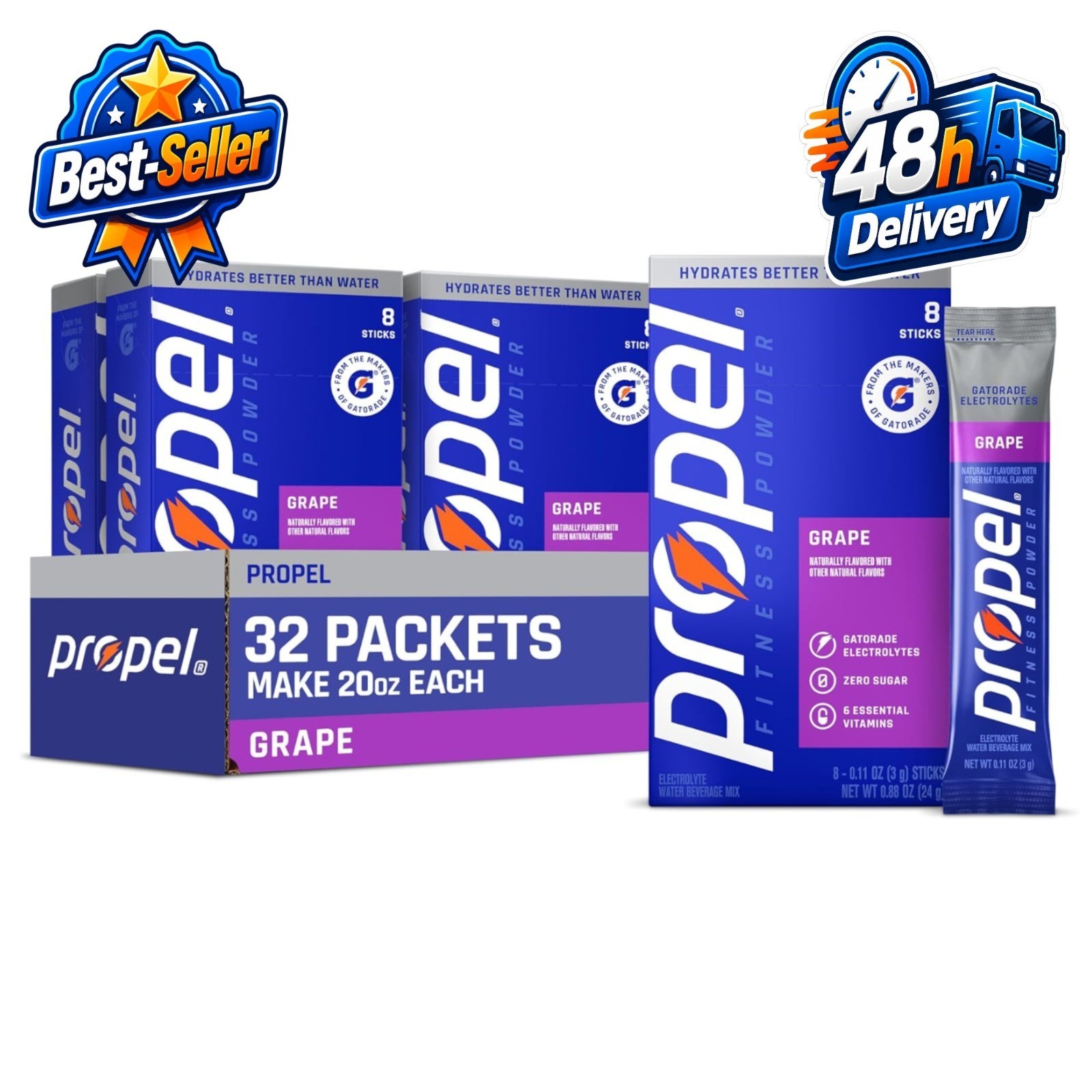 Propel Electrolyte Powder Drink Mix, Grape, 32 Servings, Sugar Free