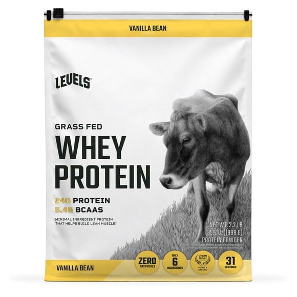 Levels 24g Grass Fed Whey Vanilla Bean Protein Powder, 2.2 lbs.