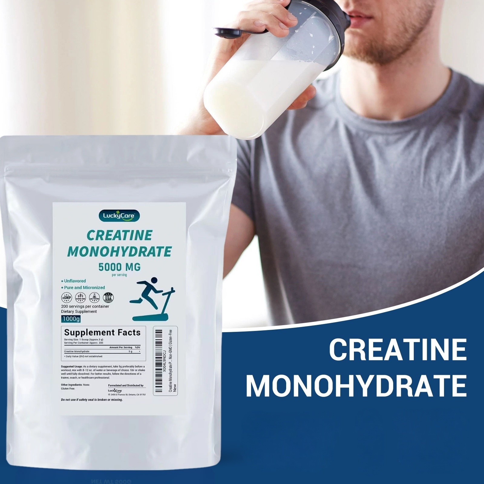 Pure Creatine Monohydrate 2.2lbs – Powder Micronized 200 Servings 5g Per Serving