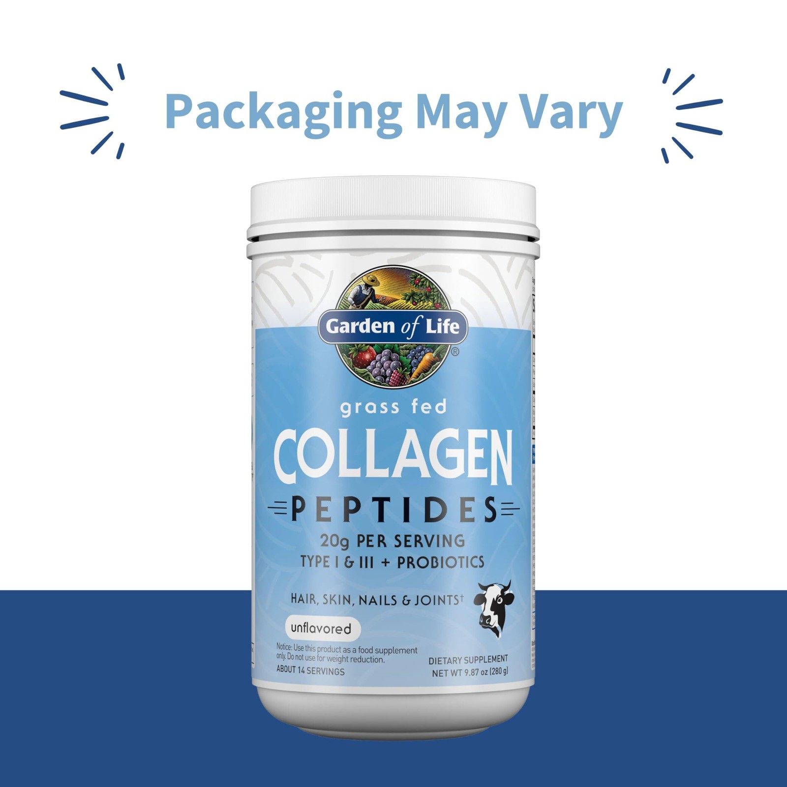 8/26 Garden of Life Grass Fed Collagen Peptides Powder Unflavored Collagen Powde