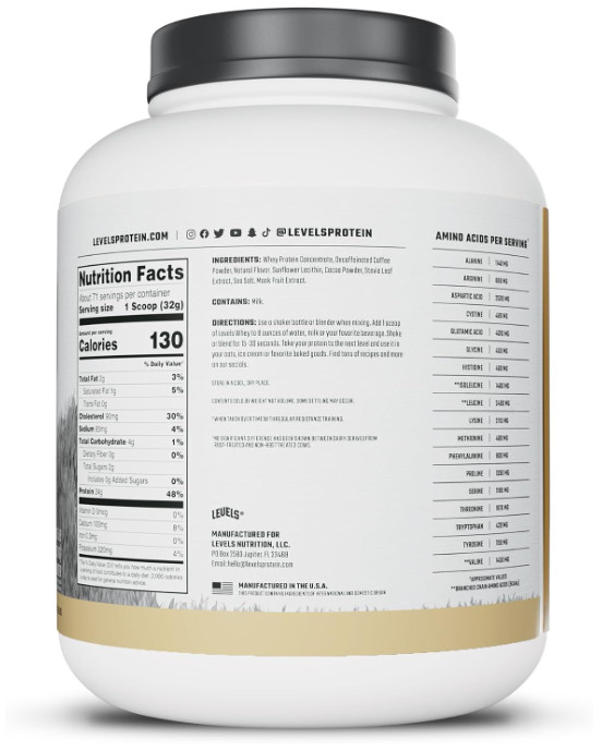 Levels Whey Protein Powder, Cappuccino, 5 lb, 24g Protein
